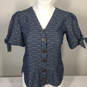 Anthropologie Pilcro XXS Top Blue Chambray Tie Sleeves 00